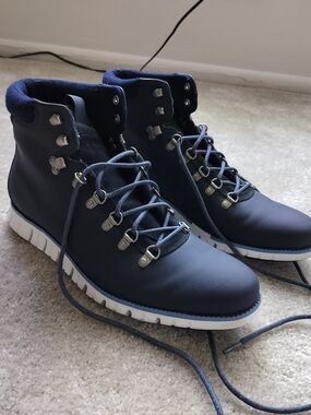Cole Haan Men's Navy Lace-Up Hiking-Inspired Boots